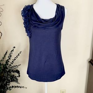 Cable & Gauge Sleeveless Cowl Neck Top Size M Plum Purple Ruffled Blouse EUC